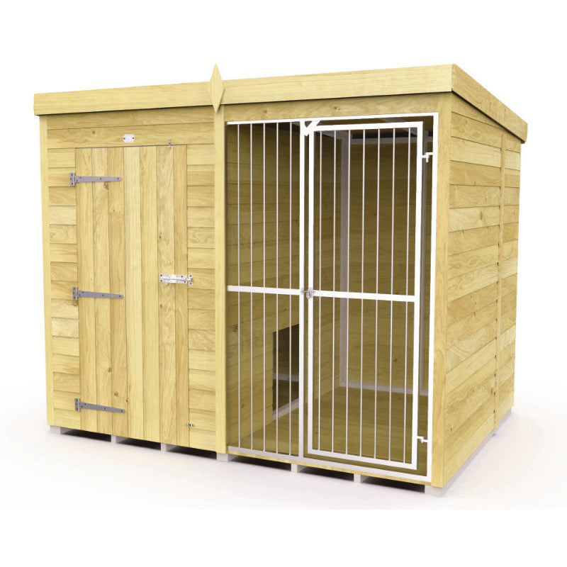 Holt 8' x 6' Pressure Treated Shiplap Full Height Dog Kennel And Run With Bars | Sheds.co.uk
