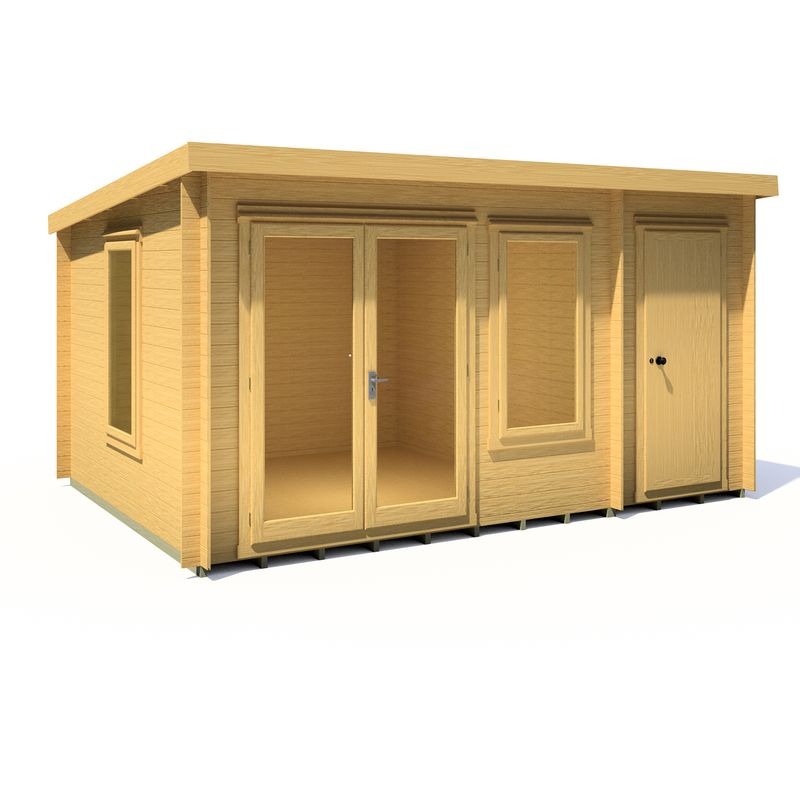 Loxley 4.2m x 3.2m Frome Log Cabin With Side Shed - 19mm | Sheds.co.uk