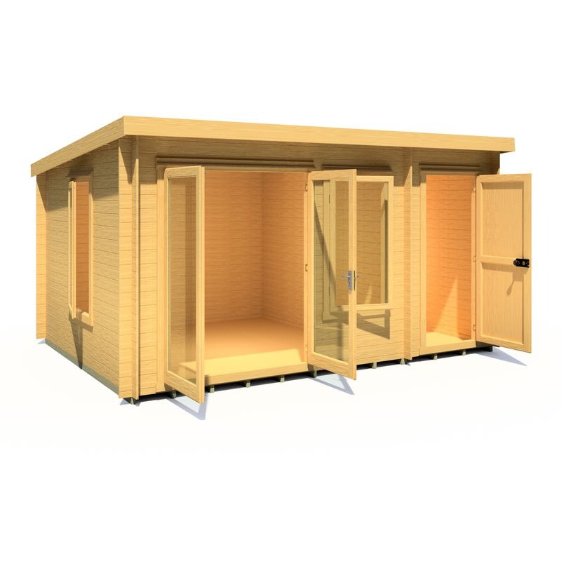 Loxley 4.2m x 3.2m Frome Log Cabin With Side Shed - 19mm | Sheds.co.uk