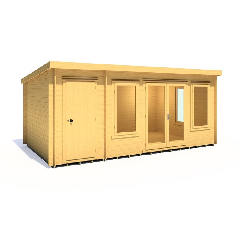 Loxley 5.1m x 3.2m Frome Log Cabin With Side Shed - 19mm | Sheds.co.uk