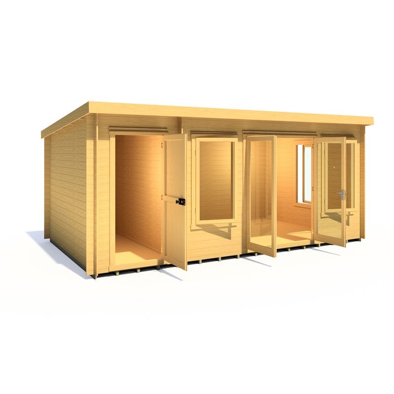Loxley 5.1m x 3.2m Frome Log Cabin With Side Shed - 19mm | Sheds.co.uk