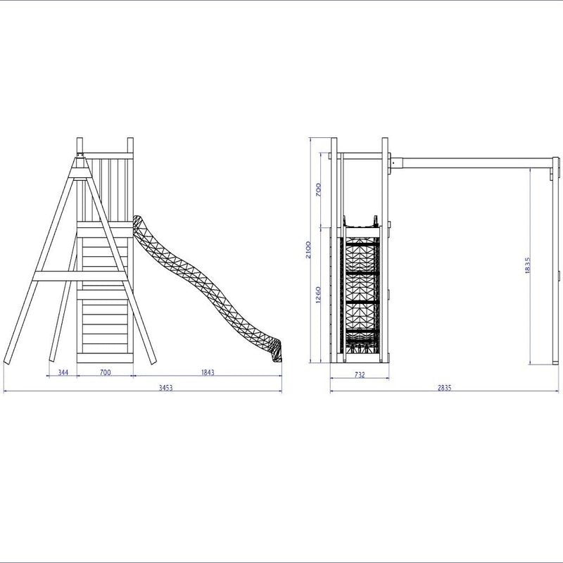 Loxley 11' x 9' Climbing Frame Rock Wall With Double Swing & Slide | Sheds.co.uk