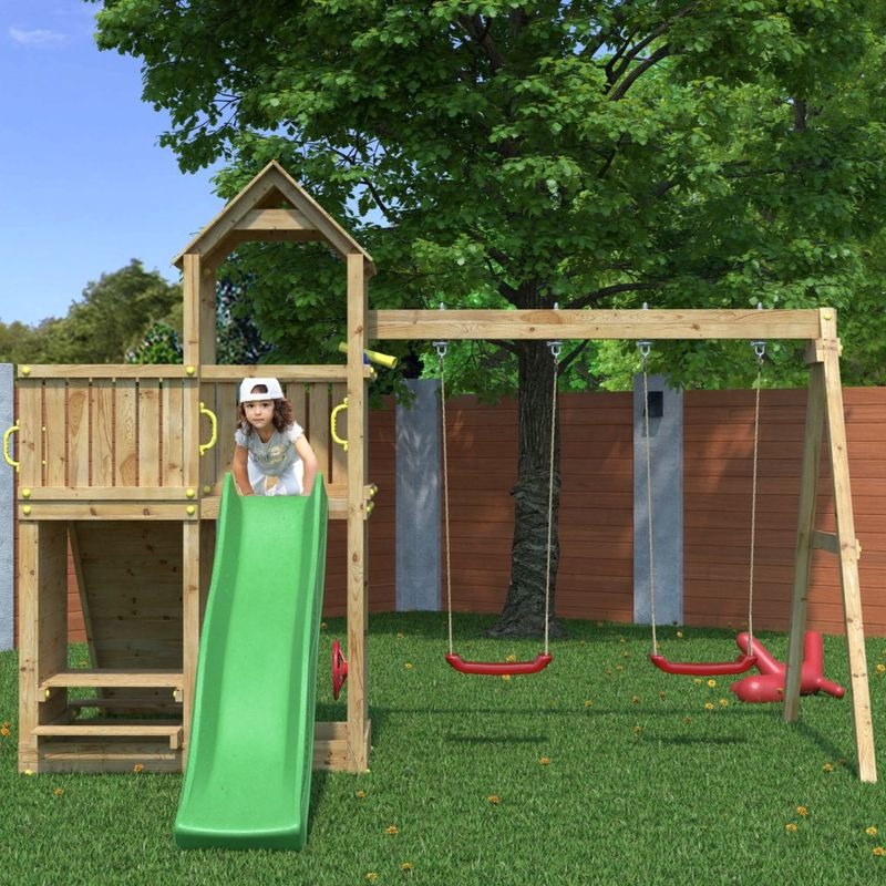 Loxley 12' x 13' Climbing Frame With Double Swing & Slide | Sheds.co.uk
