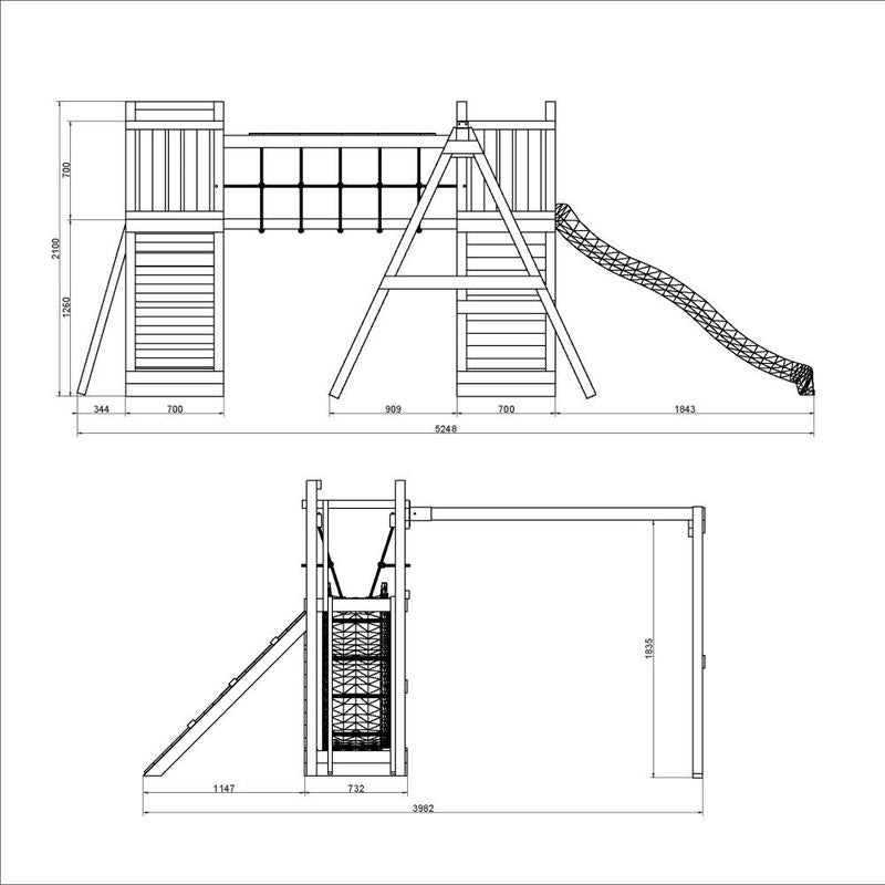 Loxley 17' x 13' Climbing Frame With Double Tower, Double Swing & Slide | Sheds.co.uk
