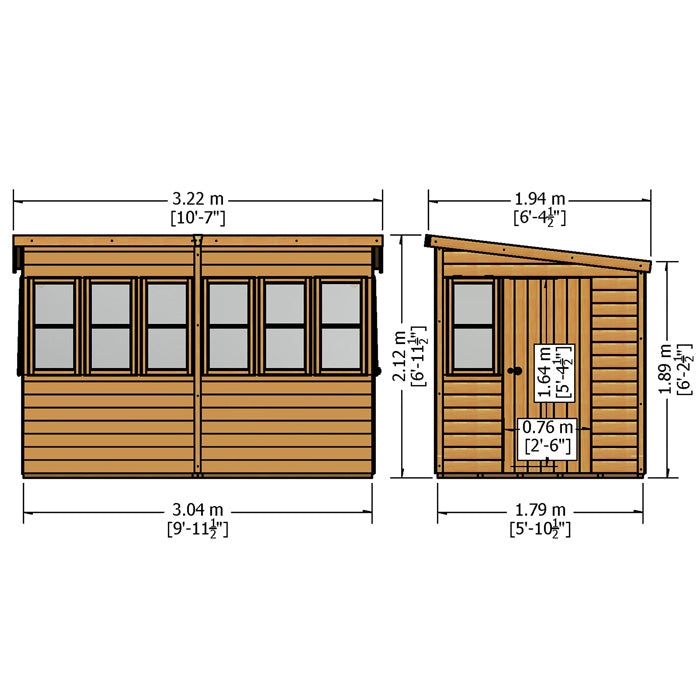 Loxley 6' x 10' Shiplap Sun Pent Shed | Sheds.co.uk