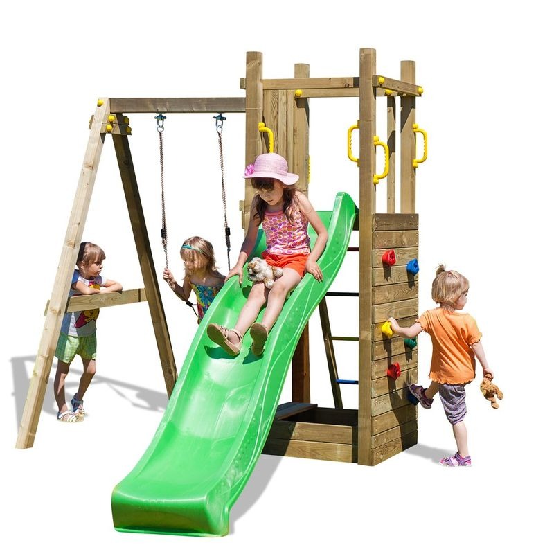 Loxley 9' x 6' Climbing Frame Rock Wall With Swing & Slide | Sheds.co.uk