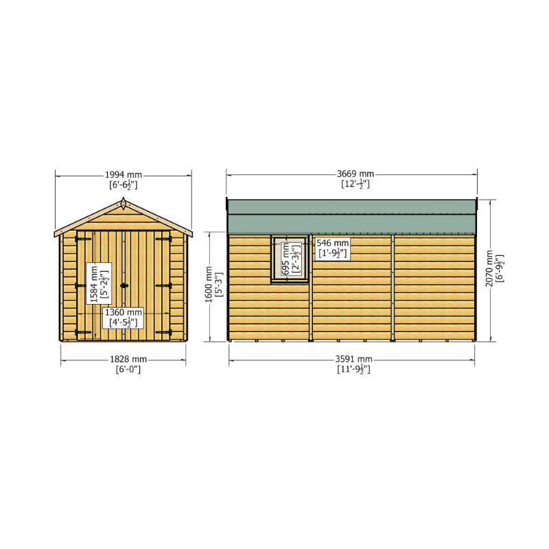 Loxley 6' x 12' Double Door Shiplap Apex Shed | Sheds.co.uk