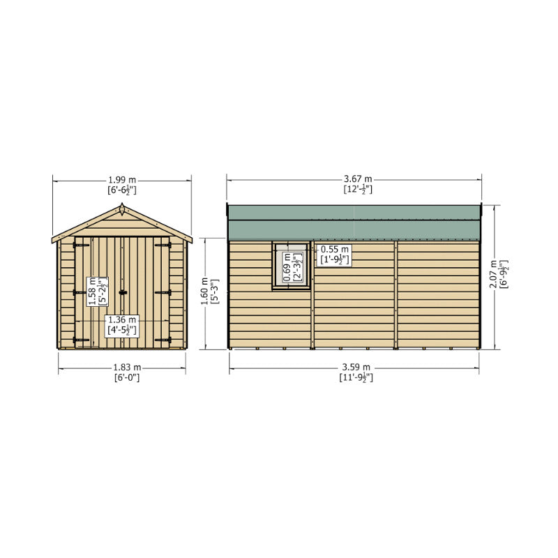 Loxley 6' x 12' Double Door Shiplap Apex Shed | Sheds.co.uk