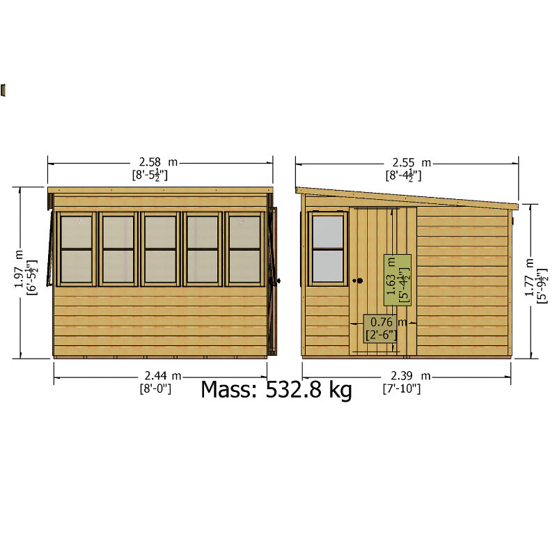Loxley 8' x 8' Shiplap Sun Pent Shed | Sheds.co.uk