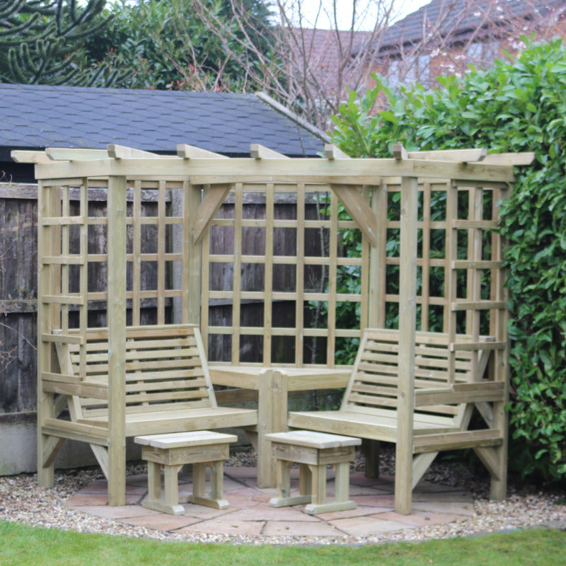 Moorvalley 4 Seater Full Trellis Corner Arbour | Sheds.co.uk