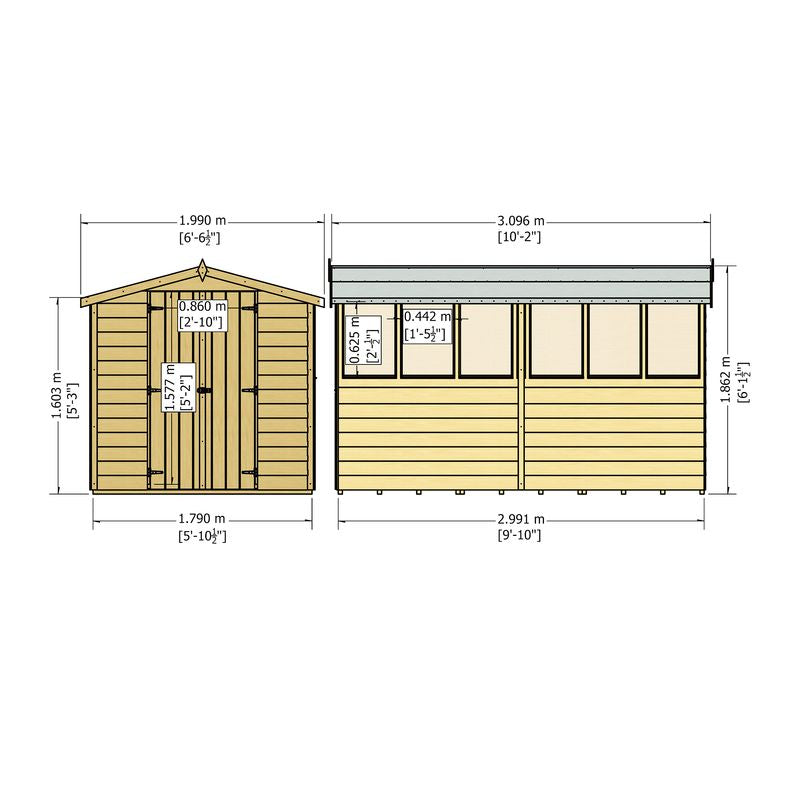 Loxley 6' x 10' Double Door Overlap Apex Shed | Sheds.co.uk