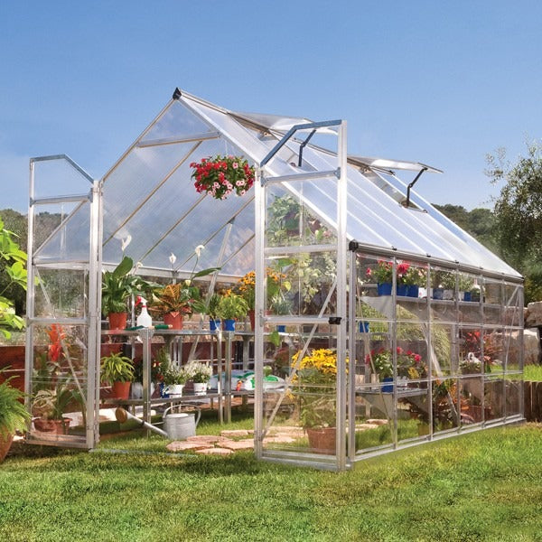 Palram - Canopia 8' x 12' Balance Silver Polycarbonate Greenhouse | Sheds.co.uk