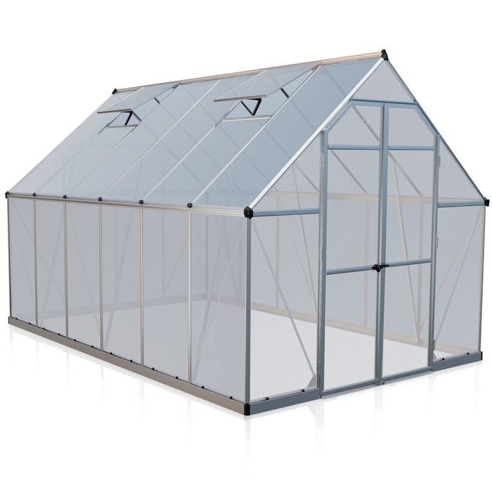 Palram - Canopia 8' x 12' Essence Silver Polycarbonate Greenhouse | Sheds.co.uk