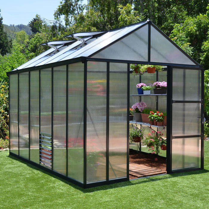 Palram - Canopia 8' x 12' Glory Anthracite Polycarbonate Greenhouses | Sheds.co.uk
