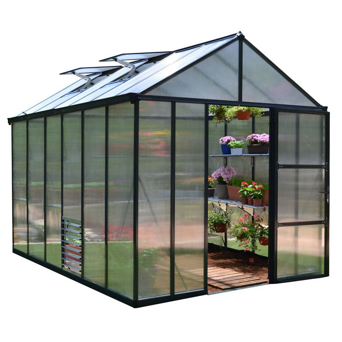 Palram - Canopia 8' x 12' Glory Anthracite Polycarbonate Greenhouses | Sheds.co.uk