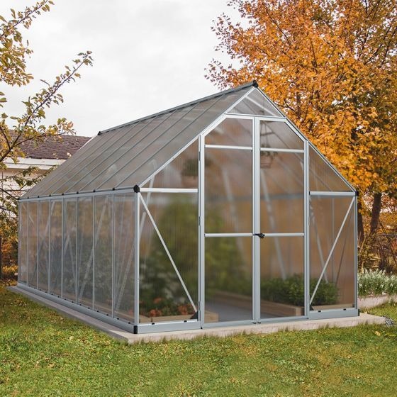Palram - Canopia 8' x 16' Essence Silver Polycarbonate Greenhouse | Sheds.co.uk