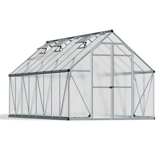 Palram - Canopia 8' x 16' Essence Silver Polycarbonate Greenhouse | Sheds.co.uk
