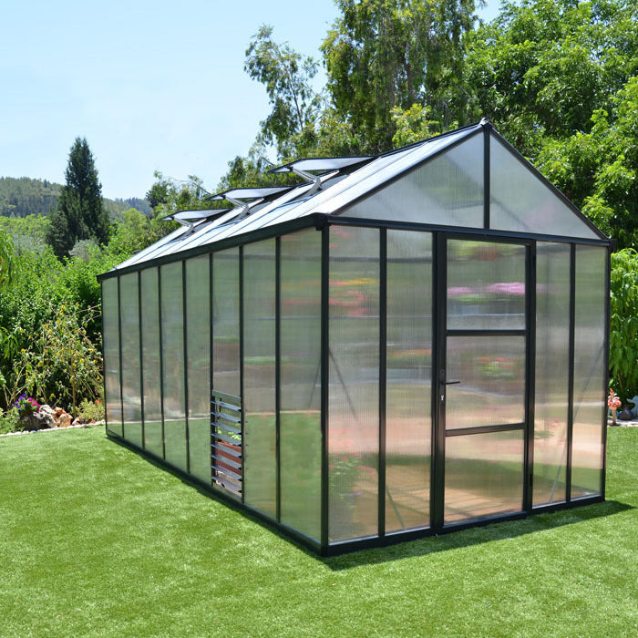 Palram - Canopia 8' x 16' Glory Anthracite Polycarbonate Greenhouses | Sheds.co.uk