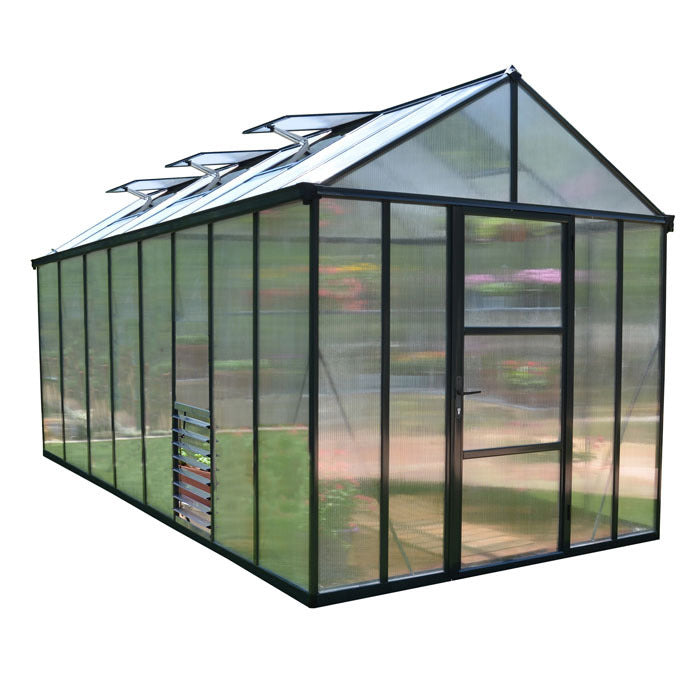 Palram - Canopia 8' x 16' Glory Anthracite Polycarbonate Greenhouses | Sheds.co.uk