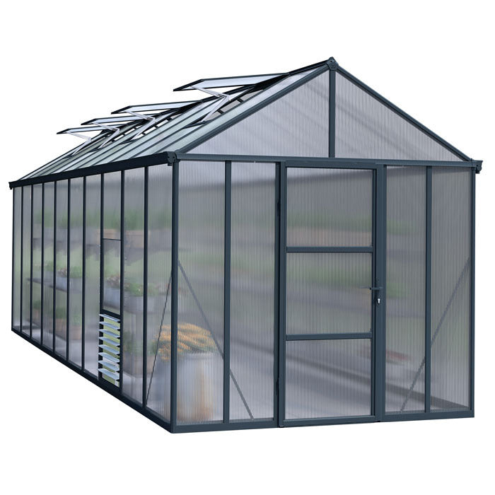 Palram - Canopia 8' x 20' Glory Anthracite Polycarbonate Greenhouses | Sheds.co.uk