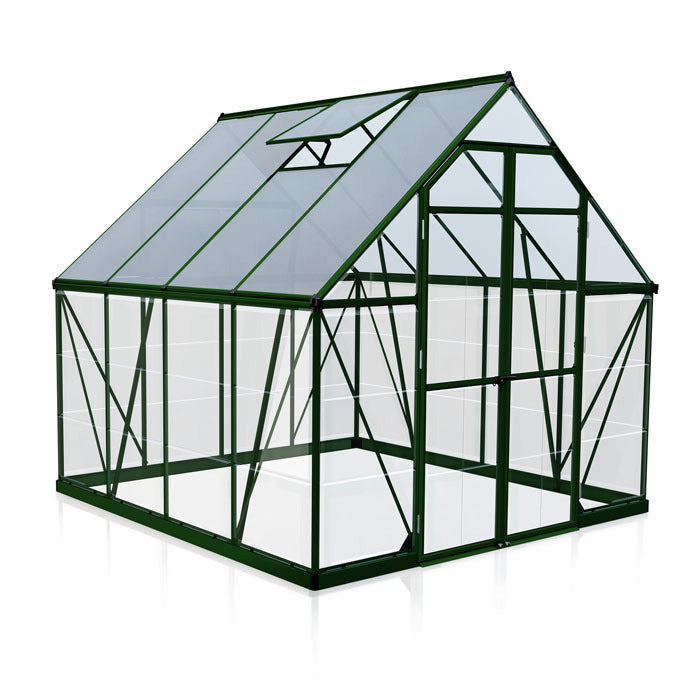 Palram - Canopia 8' x 8' Balance Green Polycarbonate Greenhouse | Sheds.co.uk