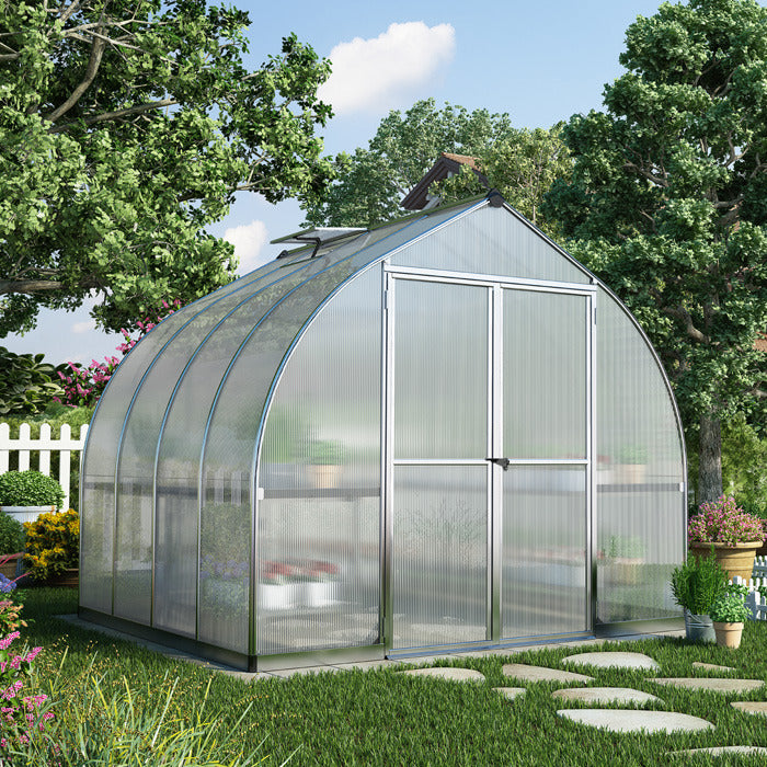 Palram - Canopia 8' x 8' Bella Silver Polycarbonate Greenhouse | Sheds.co.uk