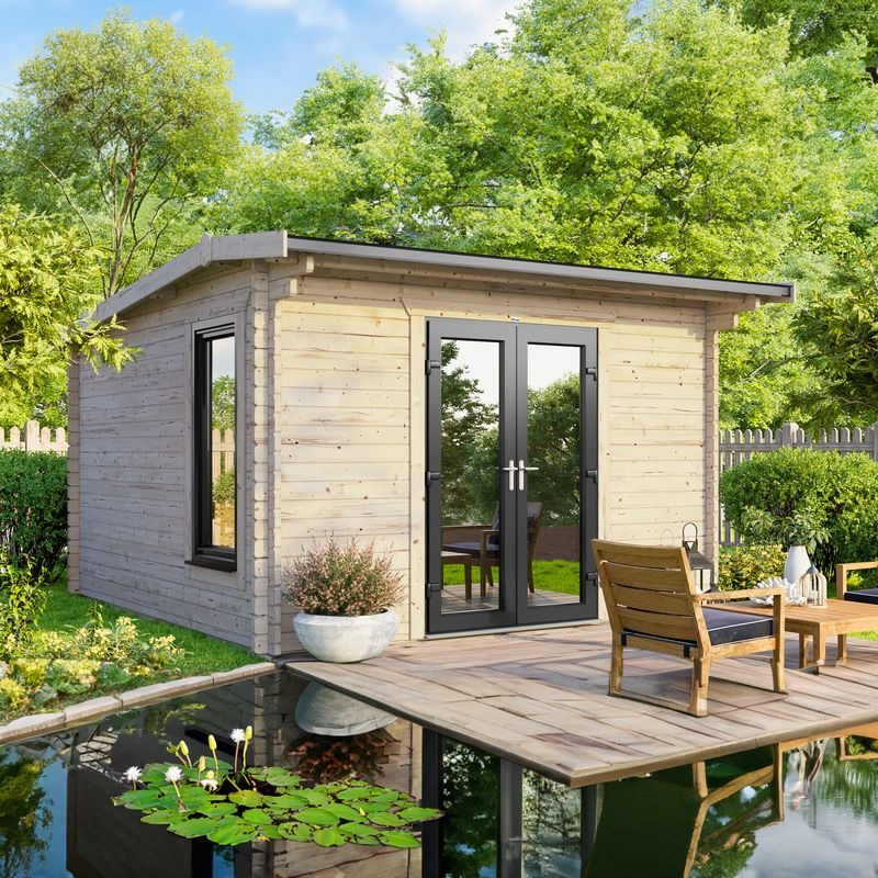 Powersheds 12' x 10' Apex Log Cabin Home Office - 44mm | Sheds.co.uk