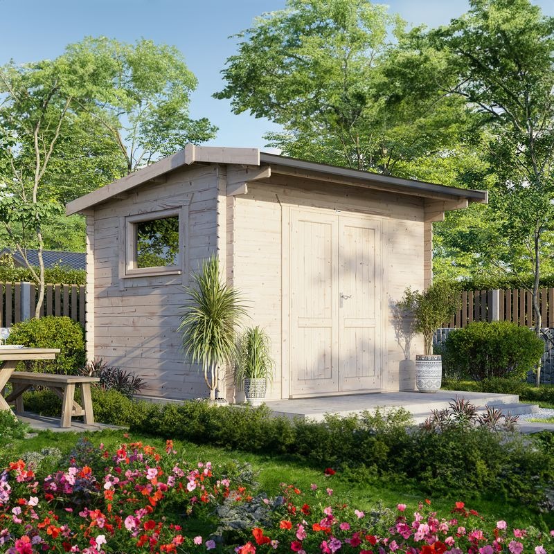 Powersheds 12' x 10' Apex Workshop Log Cabin - 28mm - Centre Door | Sheds.co.uk