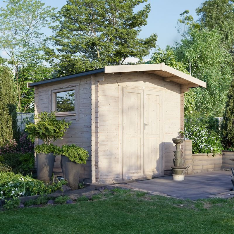 Powersheds 12' x 10' Chalet Workshop Log Cabin - 28mm - Centre Door | Sheds.co.uk
