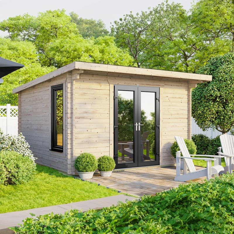 Powersheds 12' x 10' Pent Log Cabin Home Office - 44mm | Sheds.co.uk