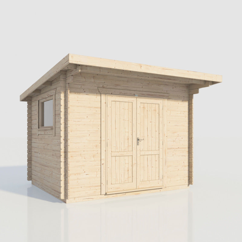 Powersheds 12' x 10' Pent Workshop Log Cabin - 28mm - Centre Door | Sheds.co.uk