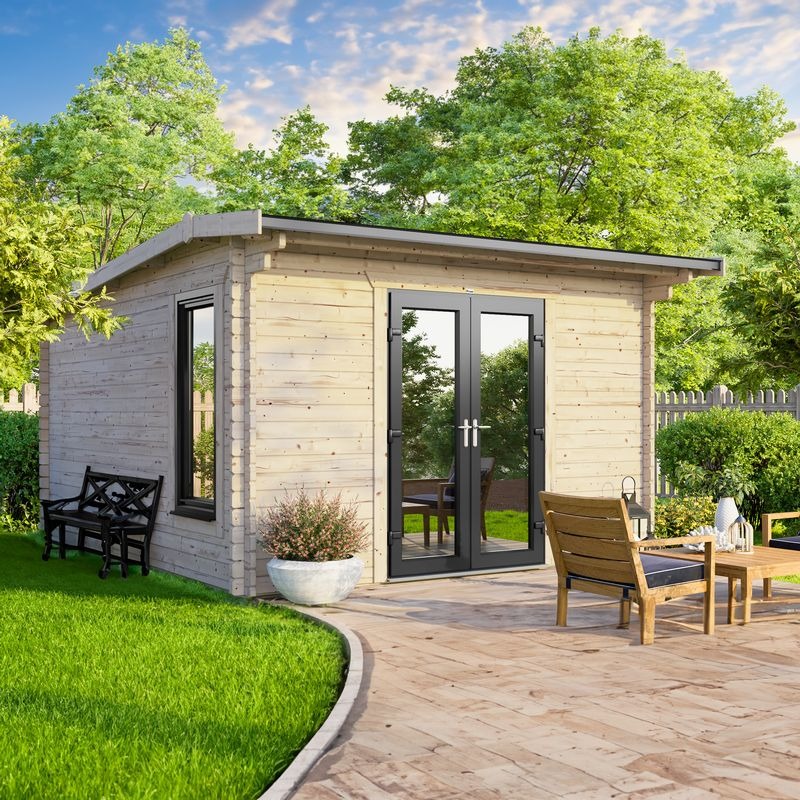 Powersheds 12' x 12' Apex Log Cabin Home Office - 44mm | Sheds.co.uk