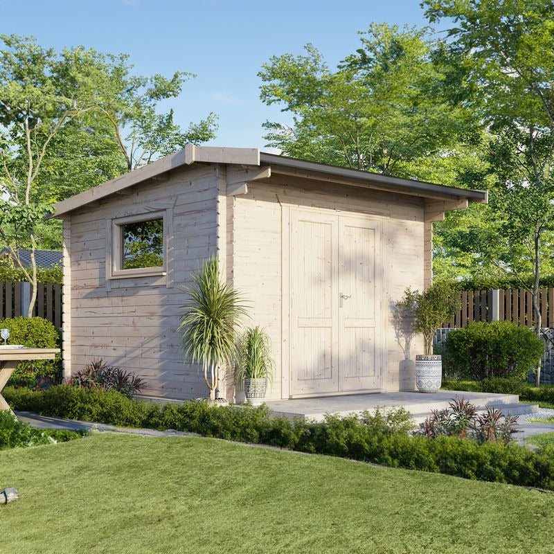 Powersheds 12' x 12' Apex Workshop Log Cabin - 28mm - Centre Door | Sheds.co.uk