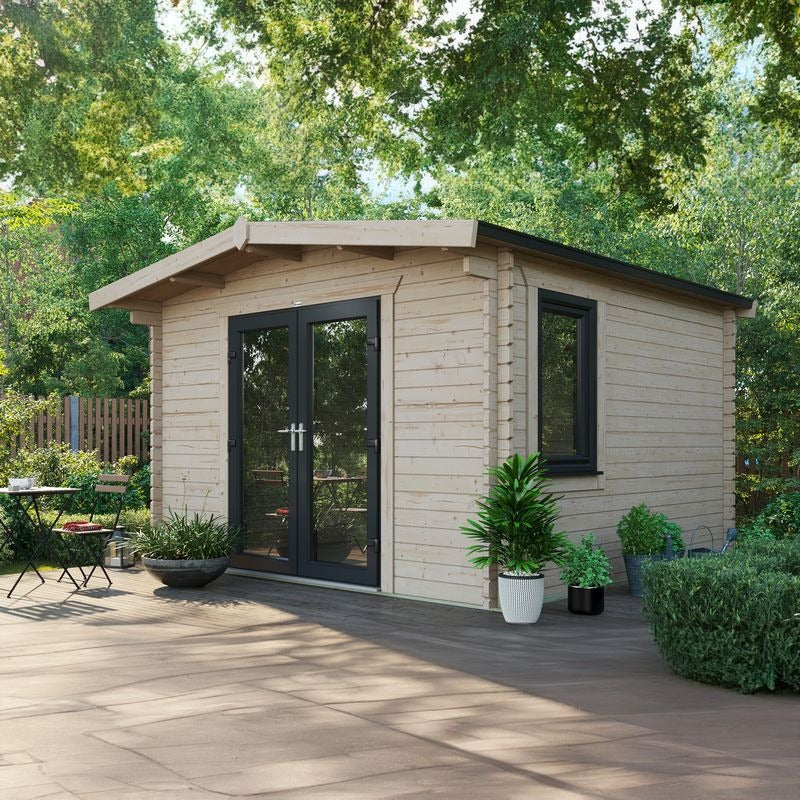 Powersheds 12' x 12' Chalet Log Cabin Home Office - 44mm | Sheds.co.uk