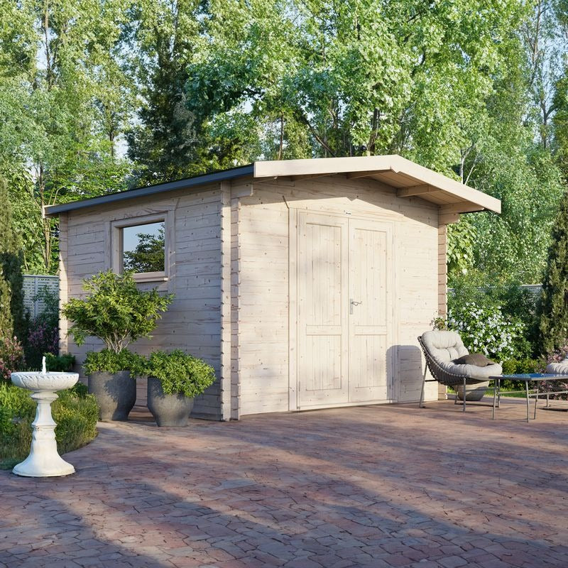 Powersheds 12' x 12' Chalet Workshop Log Cabin - 28mm - Centre Door | Sheds.co.uk