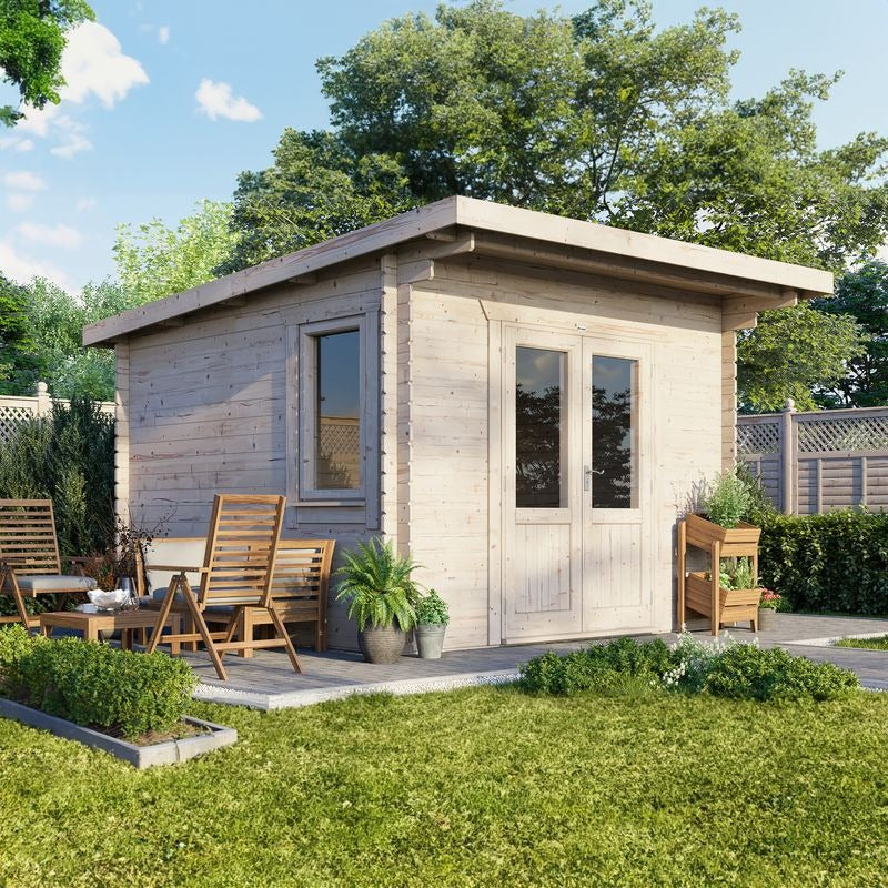 Powersheds 12' x 12' Pent Log Cabin Home Office - 28mm | Sheds.co.uk