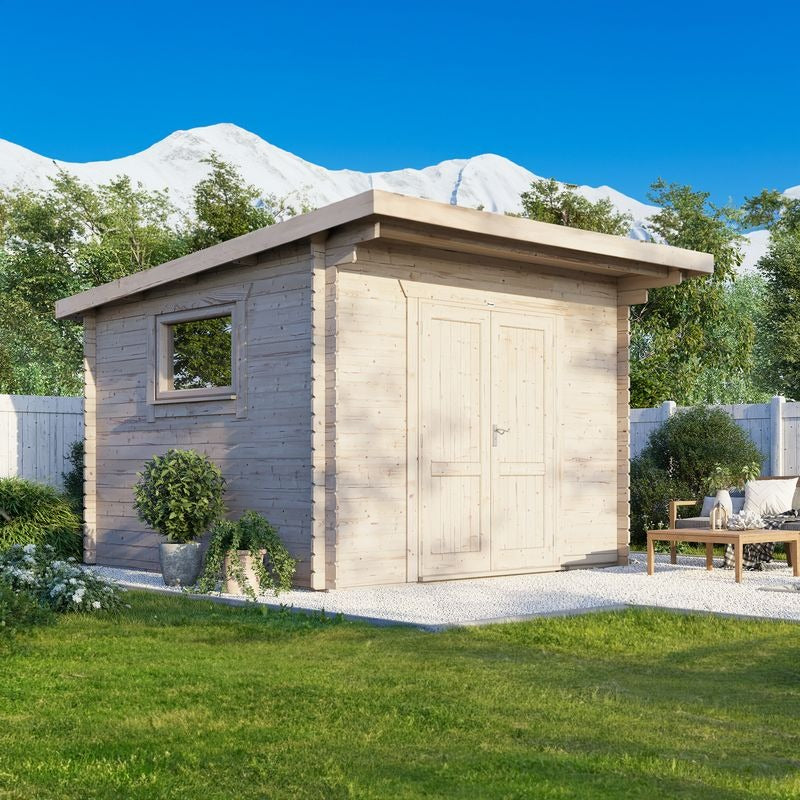 Powersheds 12' x 12' Pent Workshop Log Cabin - 28mm - Centre Door | Sheds.co.uk