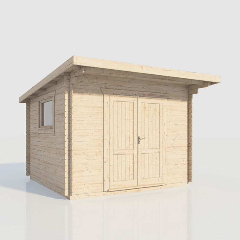 Powersheds 12' x 12' Pent Workshop Log Cabin - 28mm - Centre Door | Sheds.co.uk
