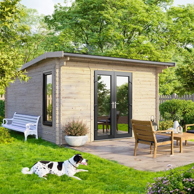 Powersheds 12' x 14' Apex Log Cabin Home Office - 44mm | Sheds.co.uk