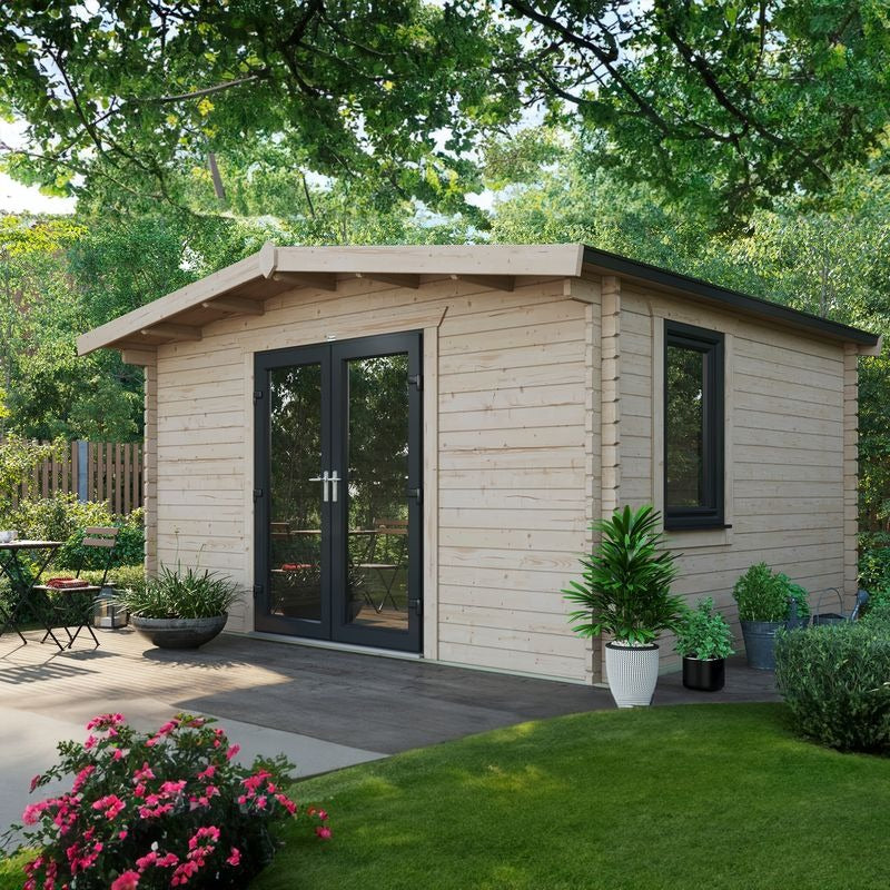 Powersheds 12' x 14' Chalet Log Cabin Home Office - 44mm | Sheds.co.uk