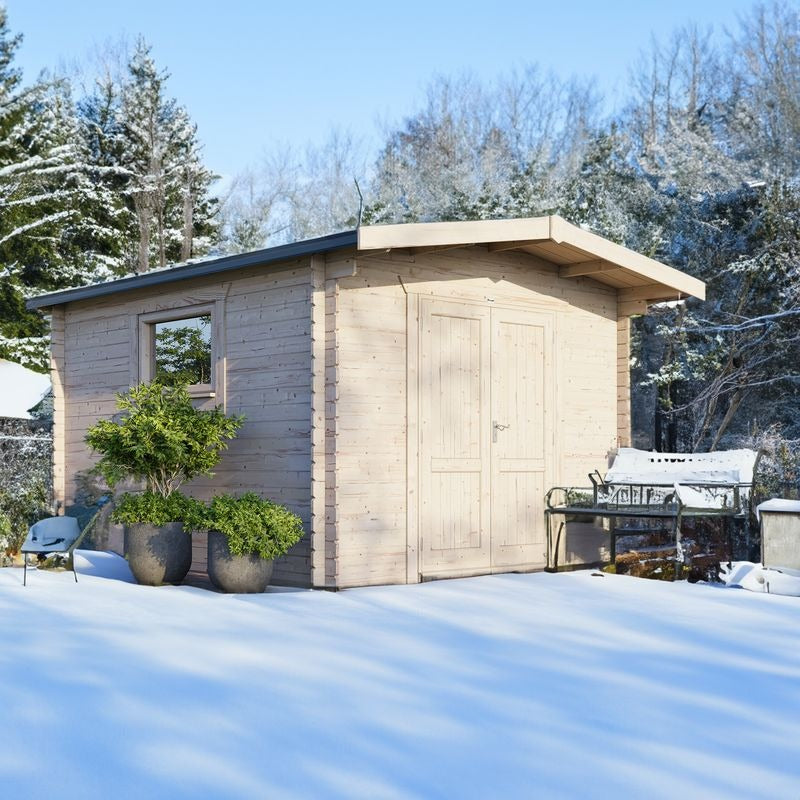 Powersheds 12' x 14' Chalet Workshop Log Cabin - 28mm - Centre Door | Sheds.co.uk