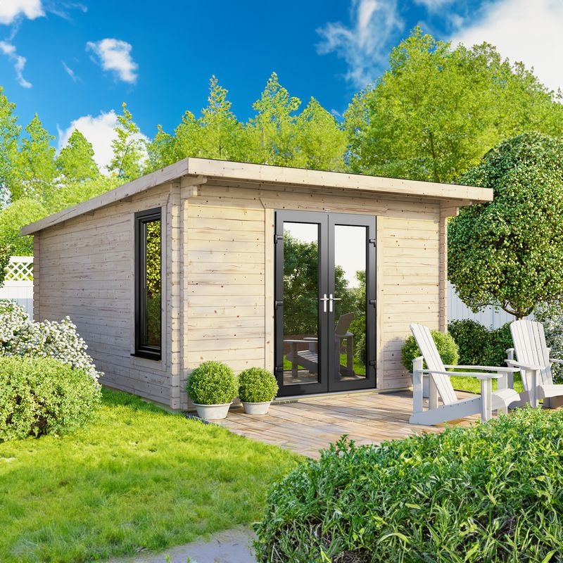 Powersheds 12' x 14' Pent Log Cabin Home Office - 44mm | Sheds.co.uk