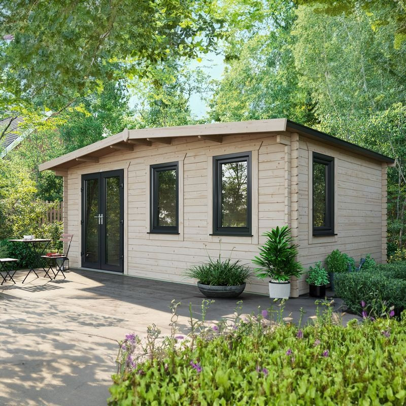 Powersheds 12' x 18' Chalet Log Cabin Home Office - 44mm | Sheds.co.uk