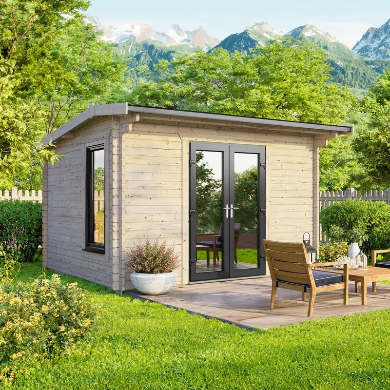 Powersheds 12' x 8' Apex Log Cabin Home Office - 44mm | Sheds.co.uk