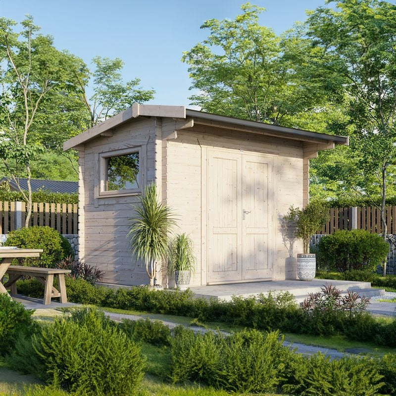 Powersheds 12' x 8' Apex Workshop Log Cabin - 28mm - Centre Door | Sheds.co.uk