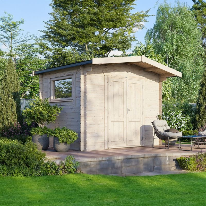 Powersheds 12' x 8' Chalet Workshop Log Cabin - 28mm - Centre Door | Sheds.co.uk