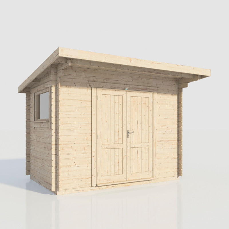 Powersheds 12' x 8' Pent Workshop Log Cabin - 28mm - Centre Door | Sheds.co.uk