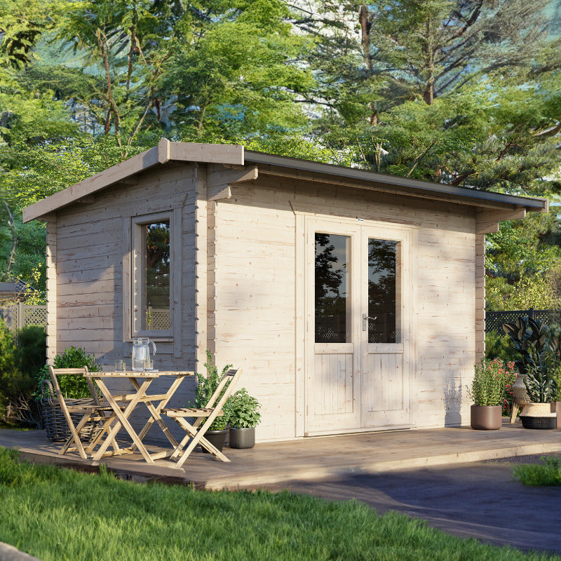 Powersheds 14' x 10' Apex Log Cabin Home Office - 28mm | Sheds.co.uk