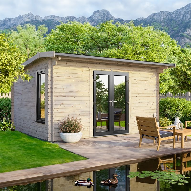 Powersheds 14' x 10' Apex Log Cabin Home Office - 44mm | Sheds.co.uk