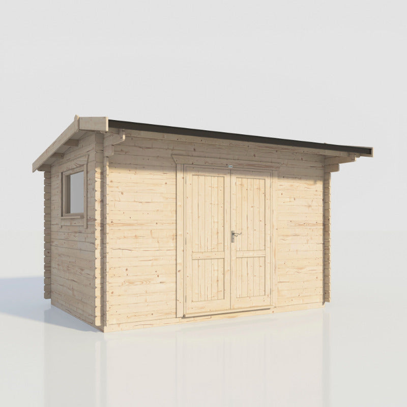 Powersheds 14' x 10' Apex Workshop Log Cabin - 28mm - Centre Door | Sheds.co.uk